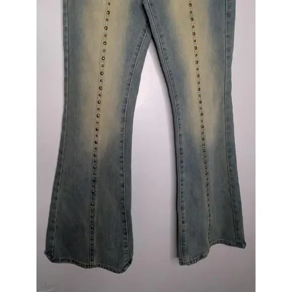 ego strappy waisted studded detail flare jeans blue vintage Size 4 No Belt - Picture 4 of 8